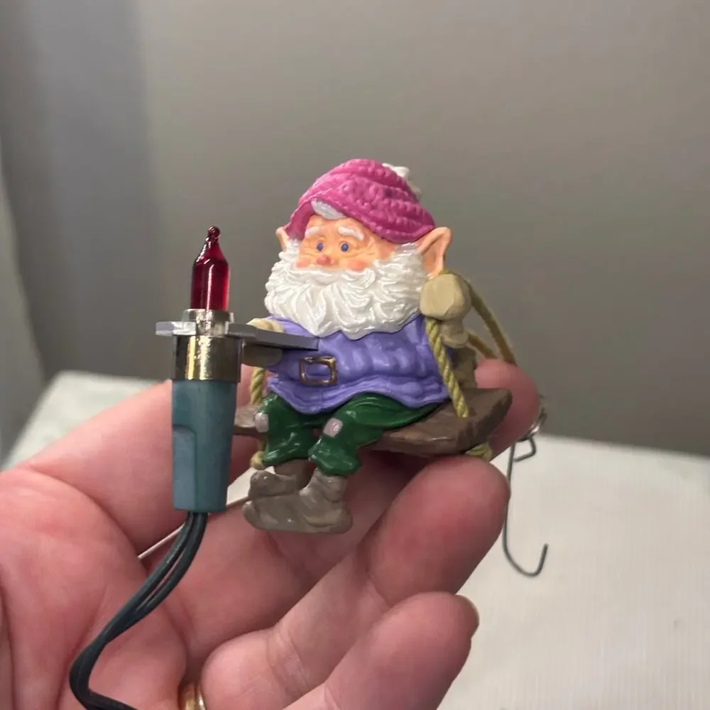 Vintage Christmas 1987 Hallmark Keepsake Ornament Elf on Swing Lighted Whimsy